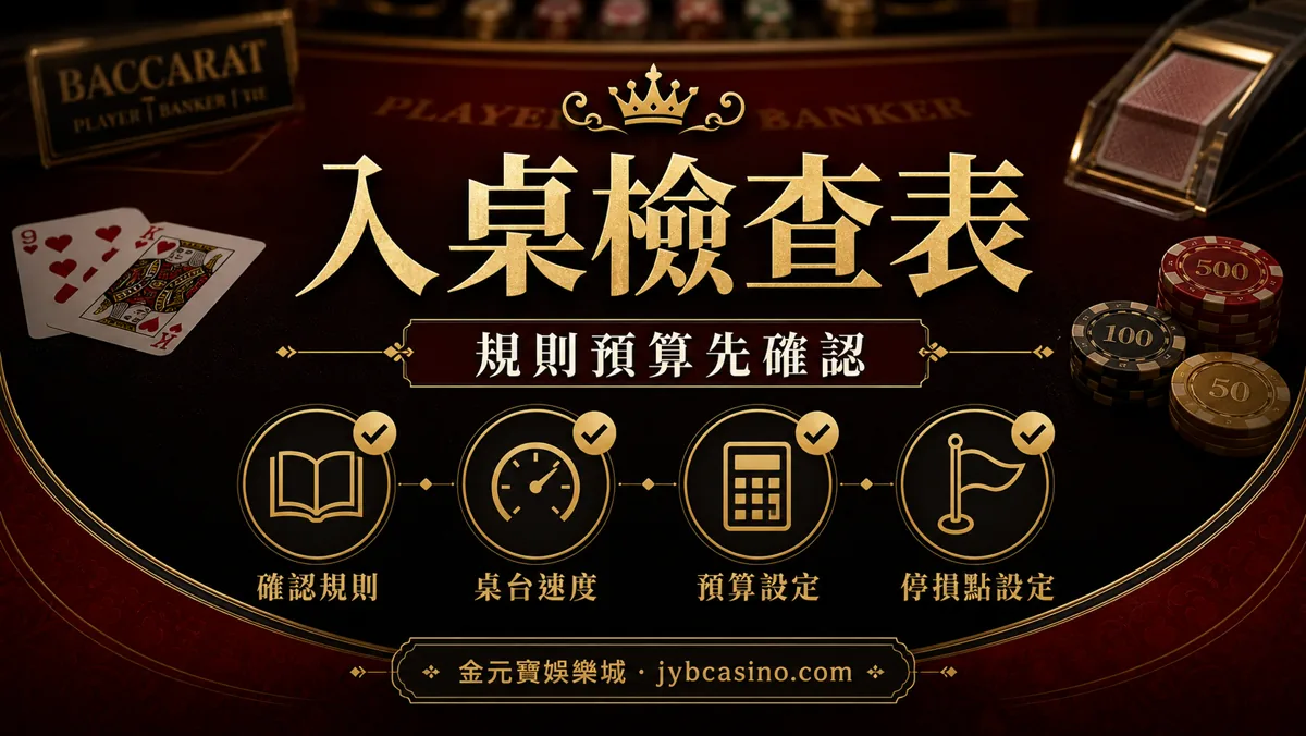 TU娛樂城百家樂入桌檢查表，呈現規則、桌速、預算與停手條件